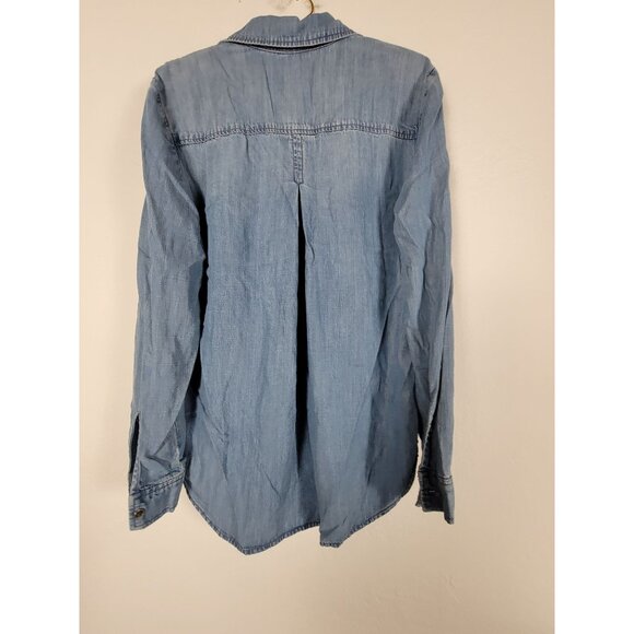 Cloth & Stone Womens Medium Chambray Long Sleeve Popover Shirt Top Blue Casual - Picture 2 of 8